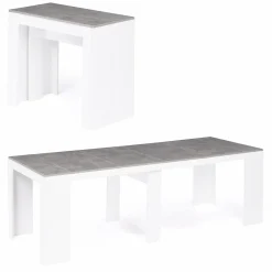 IDMarket Table console extensible bois blanc et effet béton 10 personnes* Consoles|Consoles De Cuisine