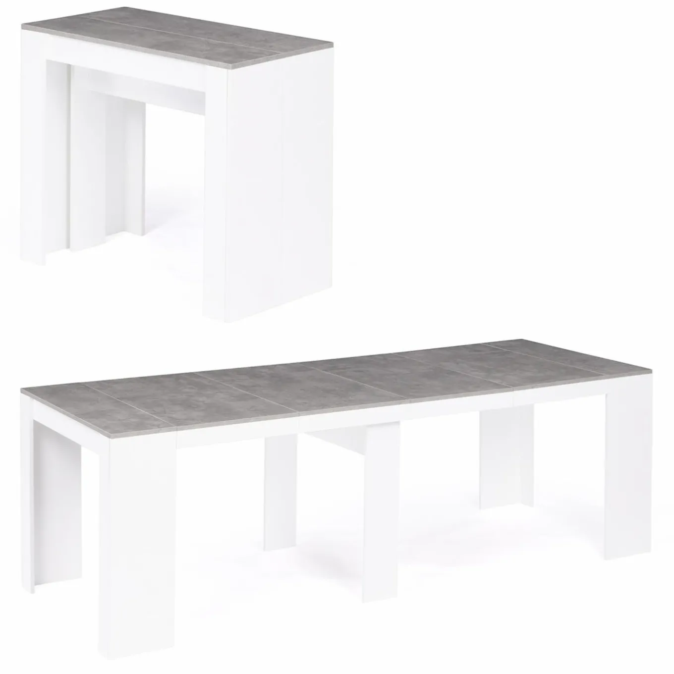 IDMarket Table console extensible bois blanc et effet béton 10 personnes* Consoles|Consoles De Cuisine