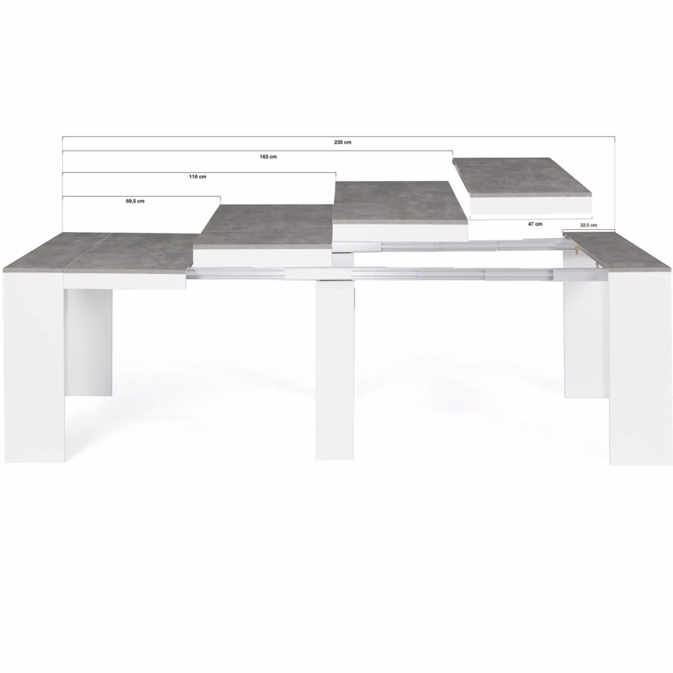 IDMarket Table console extensible bois blanc et effet béton 10 personnes* Consoles|Consoles De Cuisine