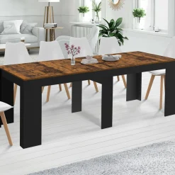 IDMarket Table console extensible 235 cm effet vieilli et noir 10 personnes* Consoles|Consoles De Cuisine