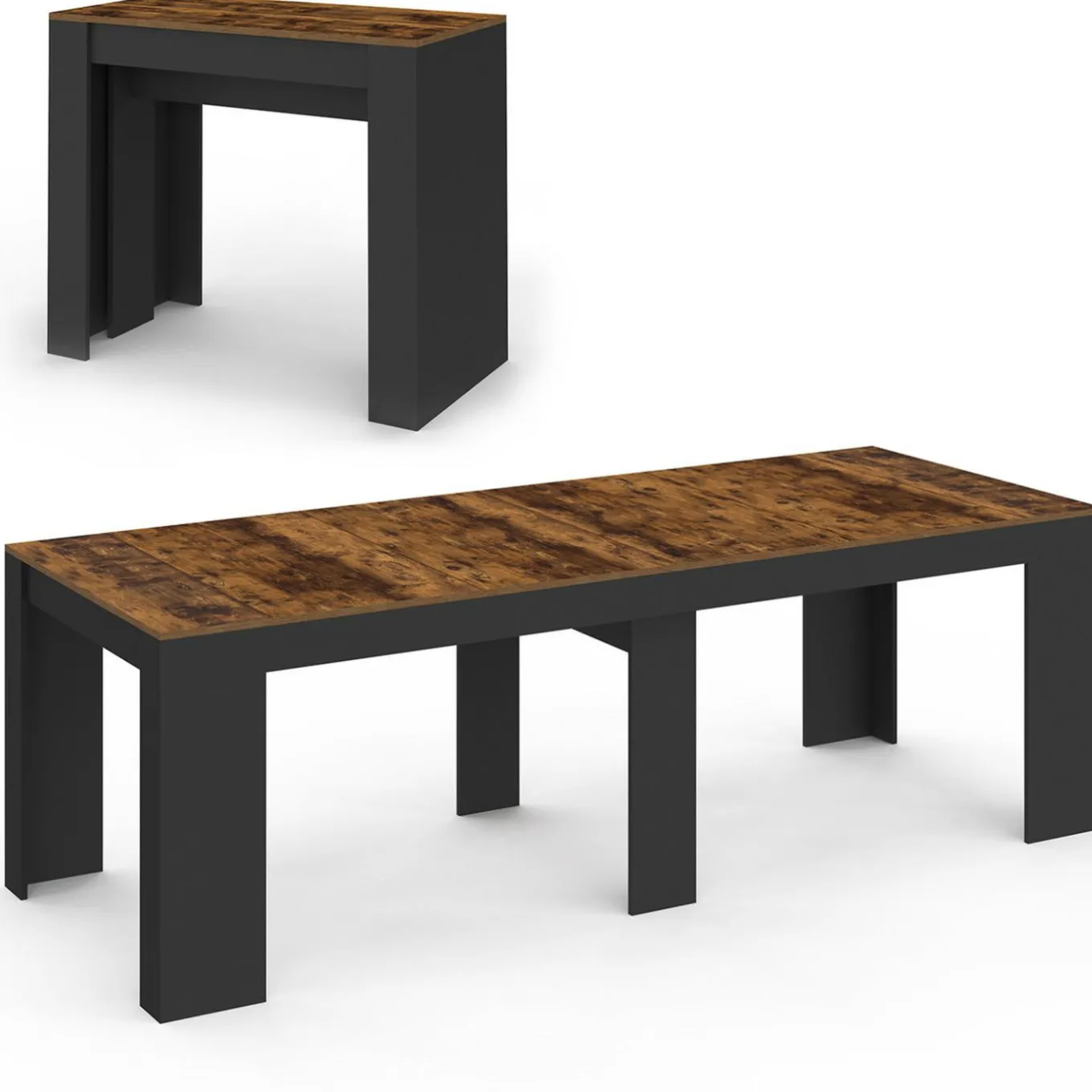 IDMarket Table console extensible 235 cm effet vieilli et noir 10 personnes* Consoles|Consoles De Cuisine