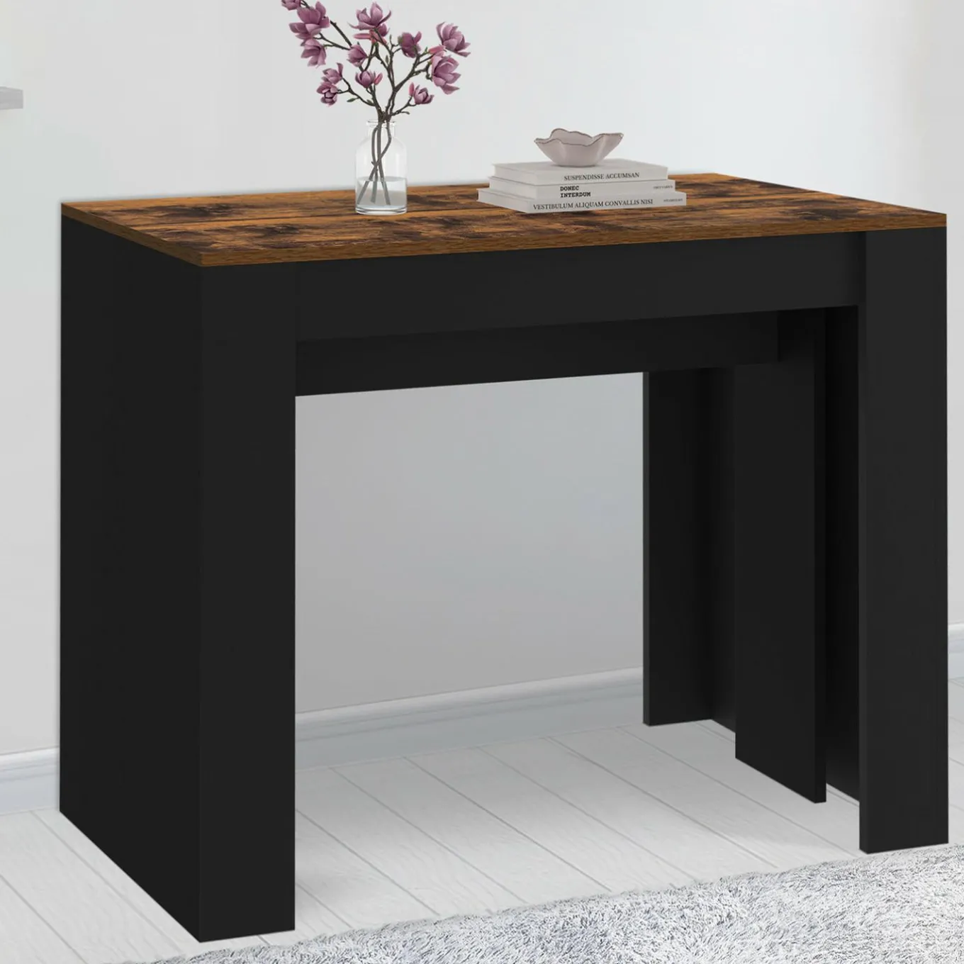 IDMarket Table console extensible 235 cm effet vieilli et noir 10 personnes* Consoles|Consoles De Cuisine