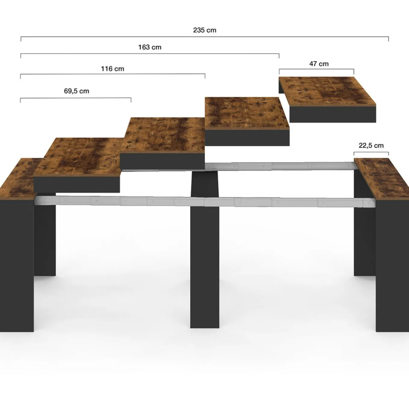 IDMarket Table console extensible 235 cm effet vieilli et noir 10 personnes* Consoles|Consoles De Cuisine