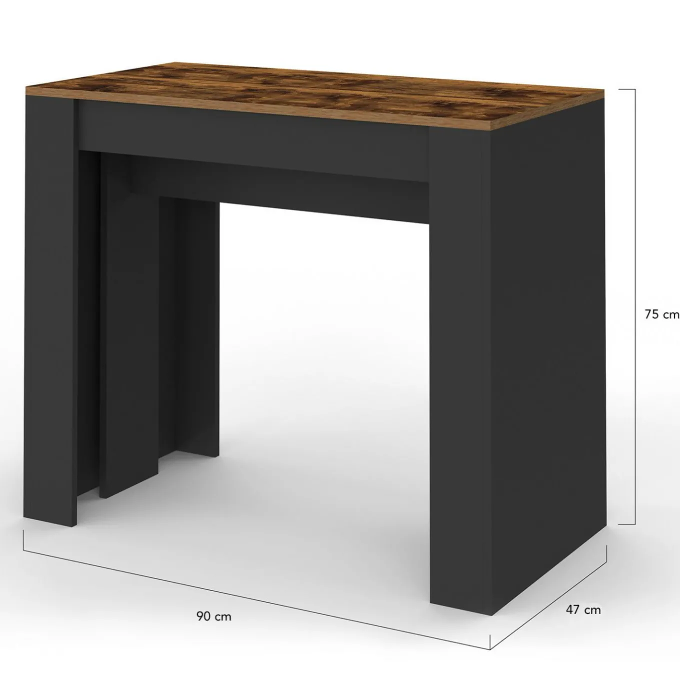 IDMarket Table console extensible 235 cm effet vieilli et noir 10 personnes* Consoles|Consoles De Cuisine