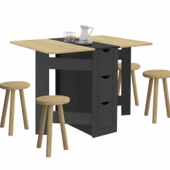 IDMarket Table console pliable bois et noir 2-4 personnes* Collection Design|Collection Contemporaine