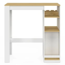 IDMarket Table de bar 2 personnes bois et blanc avec placard et range bouteilles* Tables Hautes