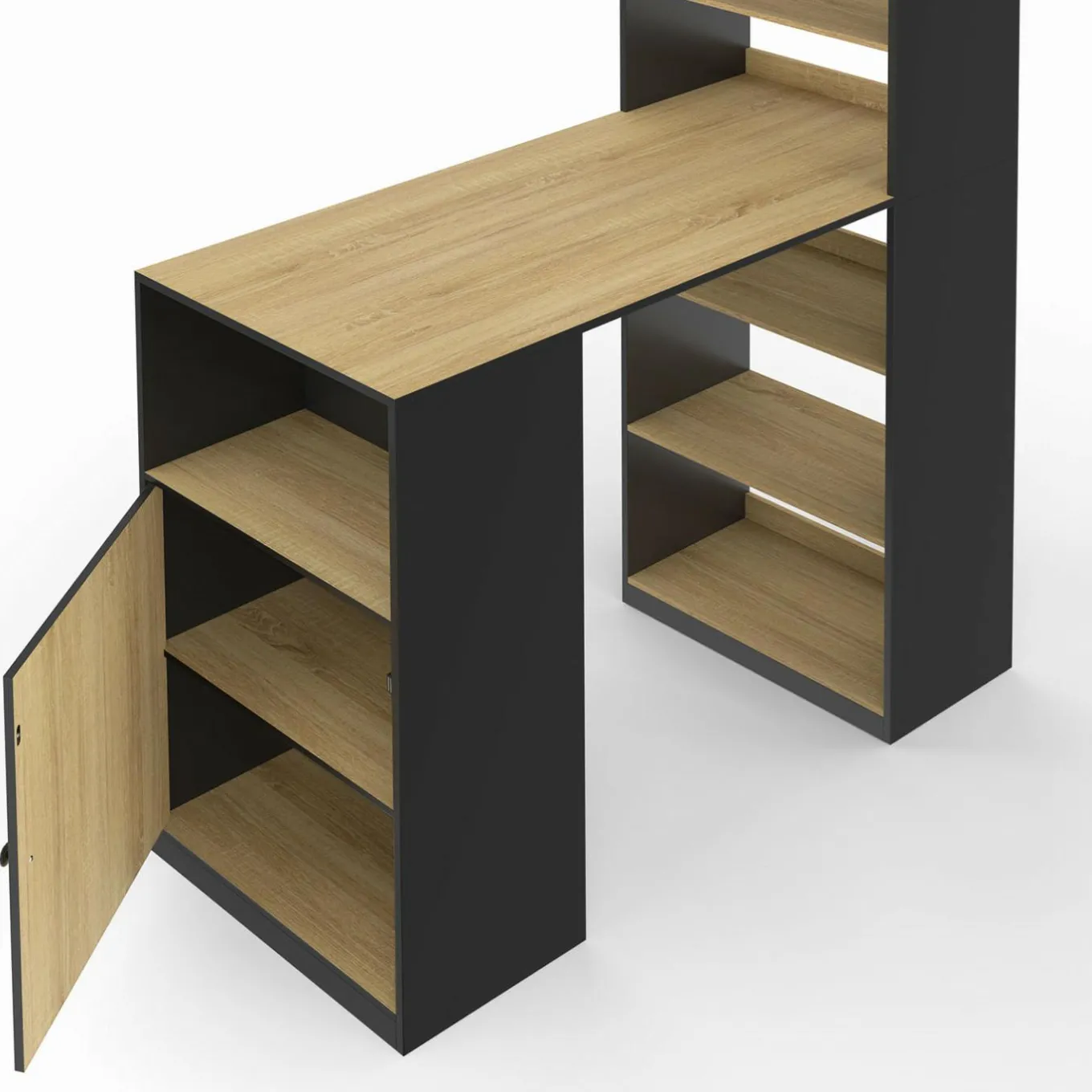 IDMarket Table de bar avec rangements noir et bois* Mange Debout|Tables Hautes