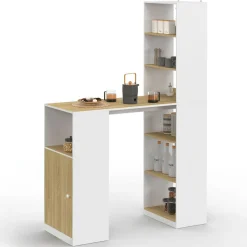 IDMarket Table de bar blanc et bois avec rangements* Collection Moderne|Mange Debout