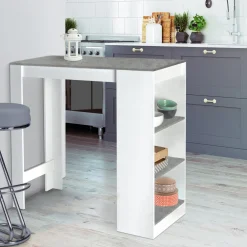 IDMarket Table de bar haute 2 à 4 personnes blanche et grise effet béton* Meubles Blancs|Collection Design