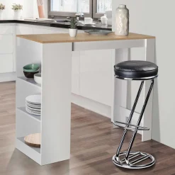IDMarket Table de bar haute 2 à 4 personnes bois blanc et imitation hêtre* Meubles Blancs|Collection Design