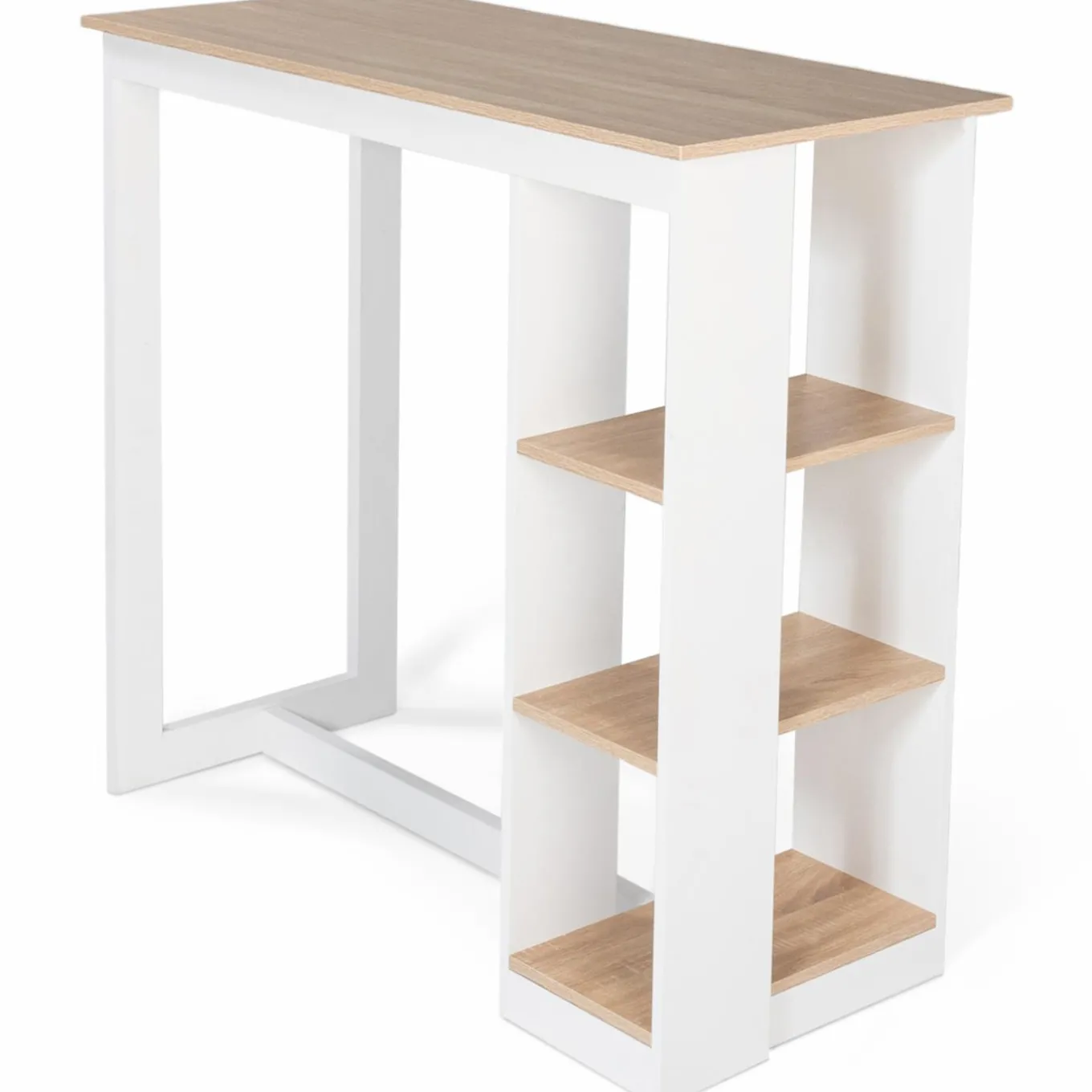 IDMarket Table de bar haute imitation hêtre et blanche* Meubles Hauts|Meubles Blancs