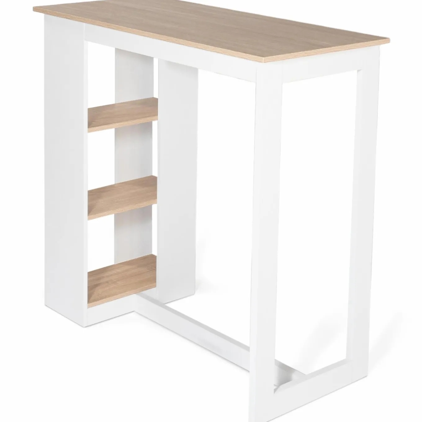 IDMarket Table de bar haute imitation hêtre et blanche* Meubles Hauts|Meubles Blancs