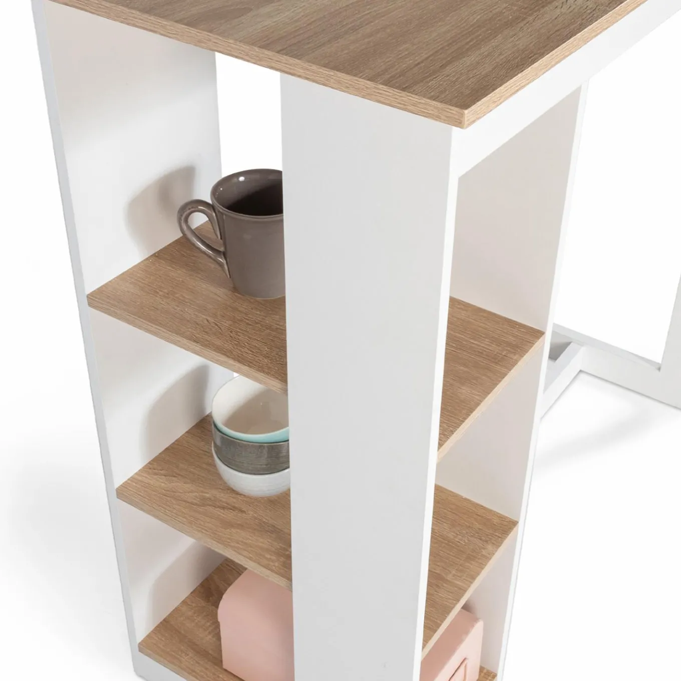 IDMarket Table de bar haute imitation hêtre et blanche* Meubles Hauts|Meubles Blancs