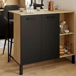 IDMarket Table de bar îlot 100 cm bois noir et plateau façon hêtre* Meubles Hauts|Tables Hautes