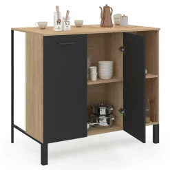 IDMarket Table de bar îlot 100 cm bois noir et plateau façon hêtre* Meubles Hauts|Tables Hautes