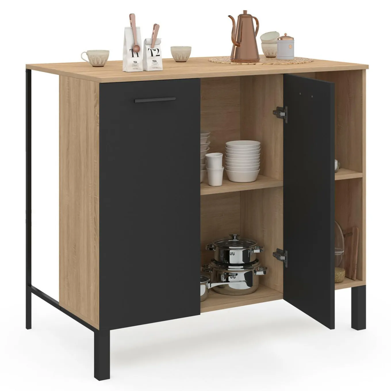 IDMarket Table de bar îlot 100 cm bois noir et plateau façon hêtre* Meubles Hauts|Tables Hautes