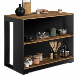 IDMarket Table de bar îlot bois noir et plateau foncé* Collection Vintage|Mange Debout