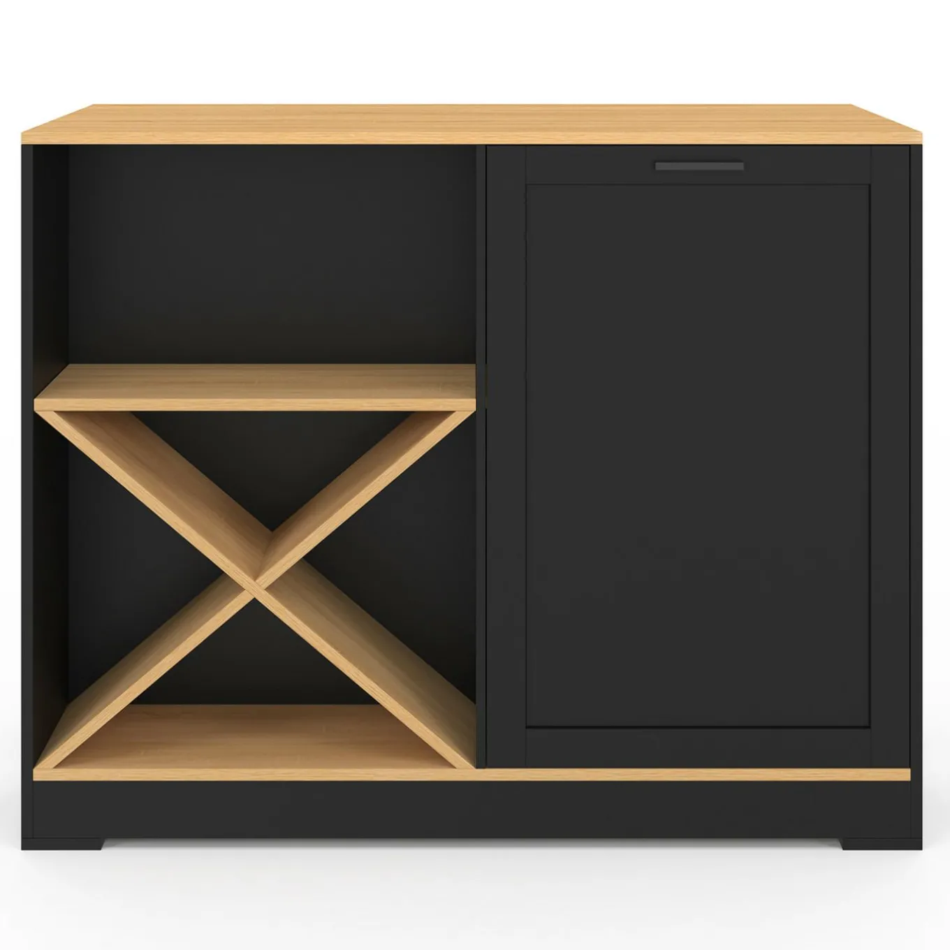 IDMarket Table de bar îlot en bois noir avec range-bouteilles et plateau façon hêtre 113 cm* Collection Moderne|Ilot Central