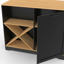 IDMarket Table de bar îlot en bois noir avec range-bouteilles et plateau façon hêtre 113 cm* Collection Moderne|Ilot Central