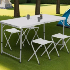 IDMarket Table de camping pliante de 120 cm à hauteur réglable pour 4 personnes* Mobilier Pliant D'Appoint|Salons De Jardin