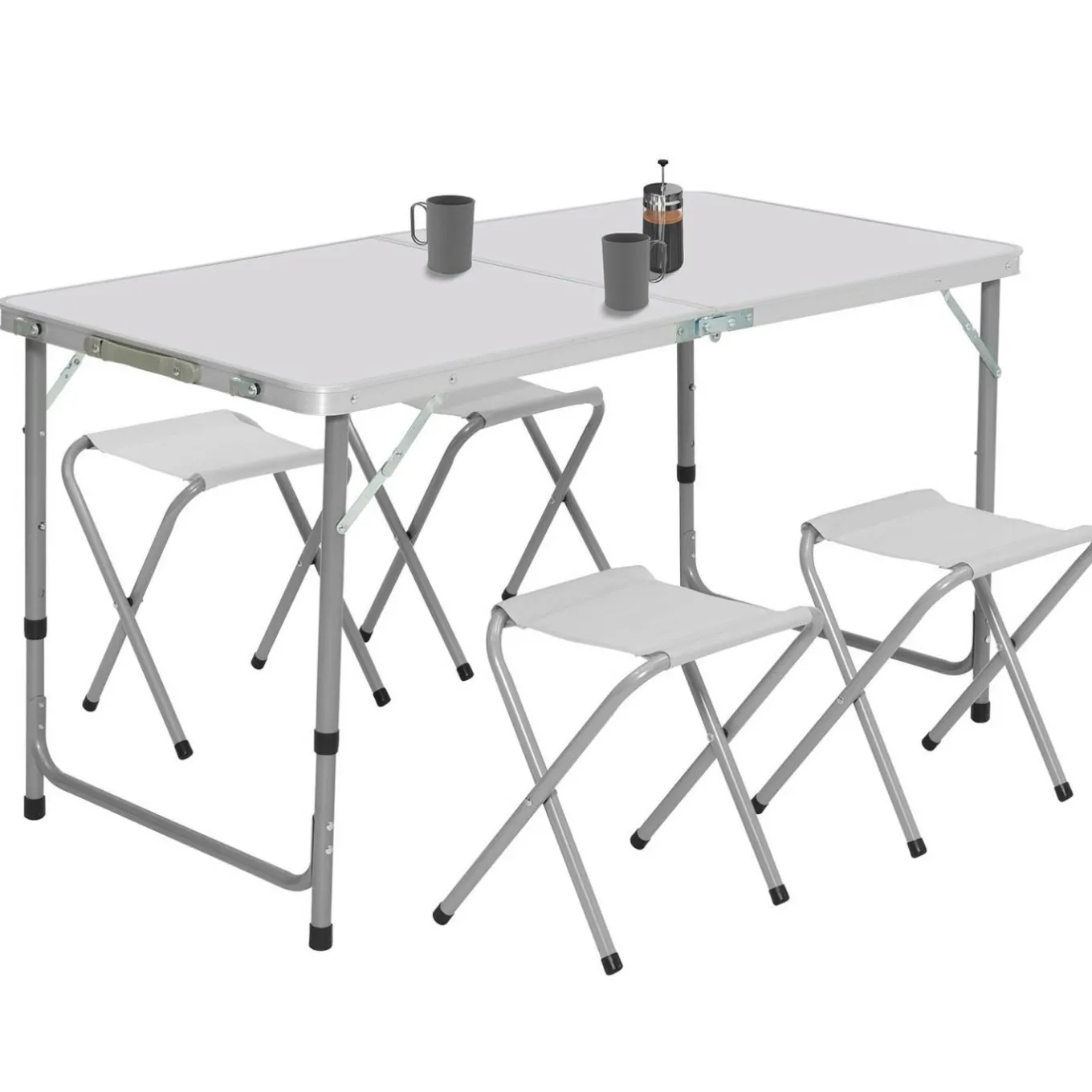 IDMarket Table de camping pliante de 120 cm à hauteur réglable pour 4 personnes* Mobilier Pliant D'Appoint|Salons De Jardin