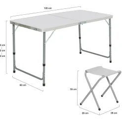 IDMarket Table de camping pliante de 120 cm à hauteur réglable pour 4 personnes* Mobilier Pliant D'Appoint|Salons De Jardin