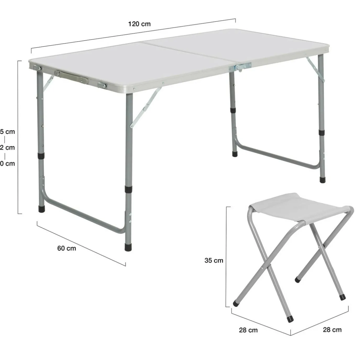 IDMarket Table de camping pliante de 120 cm à hauteur réglable pour 4 personnes* Mobilier Pliant D'Appoint|Salons De Jardin