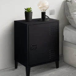 IDMarket Table de chevet casier métal noir* Meubles Bas|Collection Métal