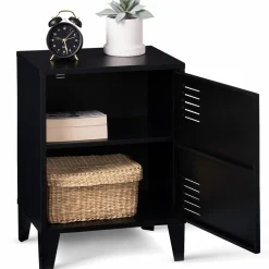 IDMarket Table de chevet casier métal noir* Meubles Bas|Collection Métal