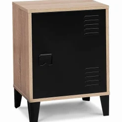 IDMarket Table de chevet casier métal noir et bois* Meubles Bas|Collection Métal