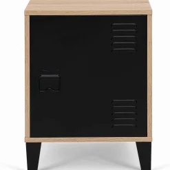 IDMarket Table de chevet casier métal noir et bois* Meubles Bas|Collection Métal