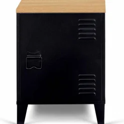 IDMarket Table de chevet casier porte métal noir et plateau bois* Meubles Noirs|Chambre Complète Adulte