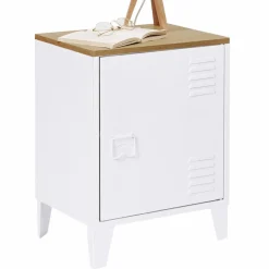 IDMarket Table de chevet industrielle porte métal et plateau imitation hêtre* Meubles Blancs|Tables De Chevet