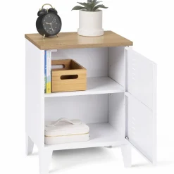 IDMarket Table de chevet industrielle porte métal et plateau imitation hêtre* Meubles Blancs|Tables De Chevet