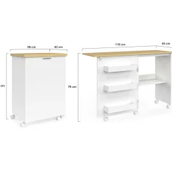 IDMarket Table de couture pliante à roulettes avec 4 étagères* Meubles En Bois|Collection Contemporaine