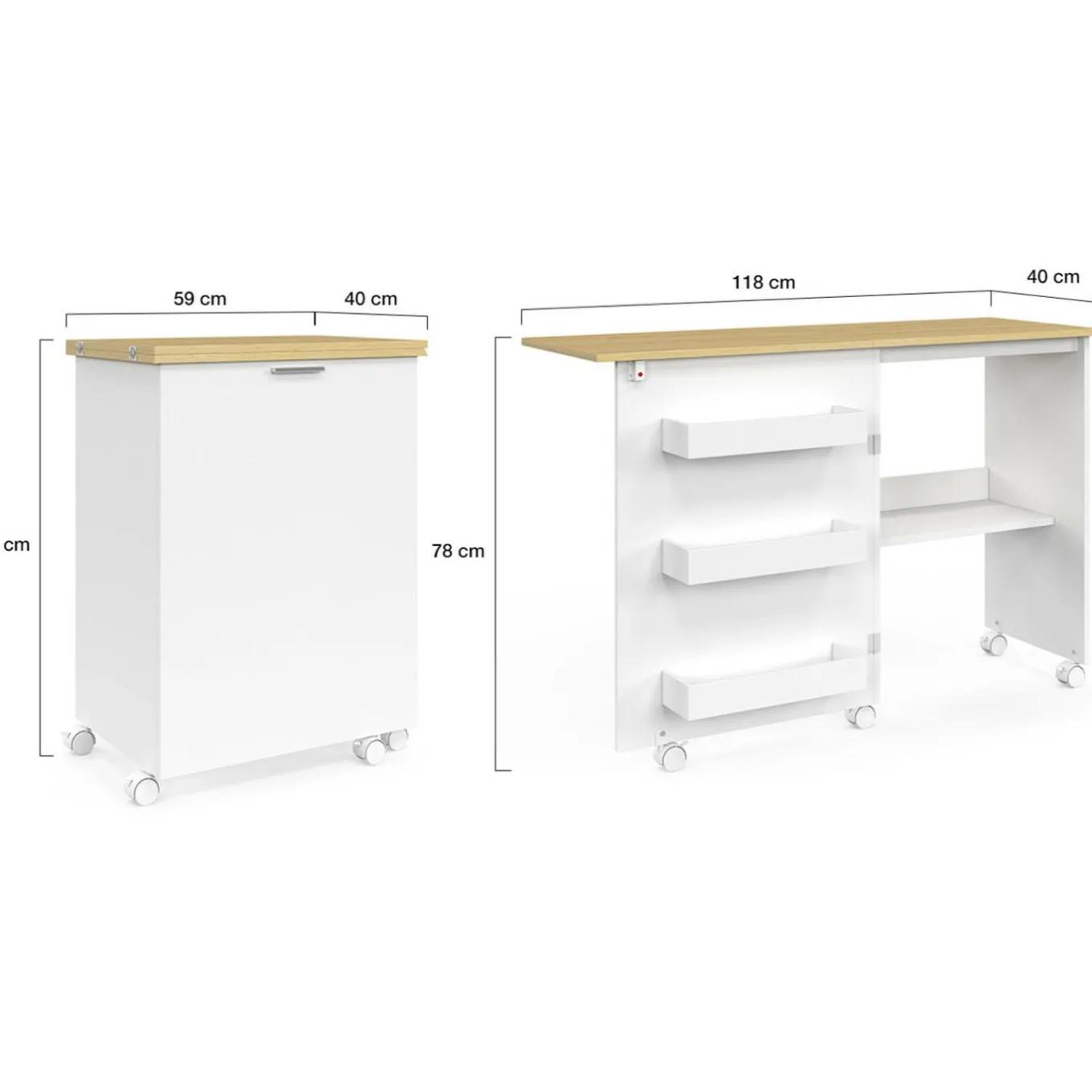 IDMarket Table de couture pliante à roulettes avec 4 étagères* Meubles En Bois|Collection Contemporaine