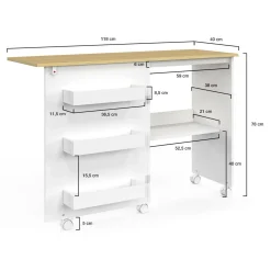IDMarket Table de couture pliante à roulettes avec 4 étagères* Meubles En Bois|Collection Contemporaine