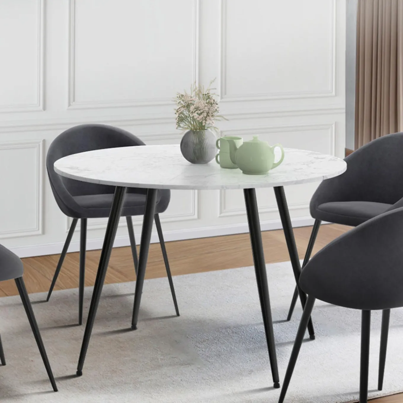 IDMarket Table de cuisine ronde 4-6 personnes effet marbre blanc 110cm* Collection Design|Tables