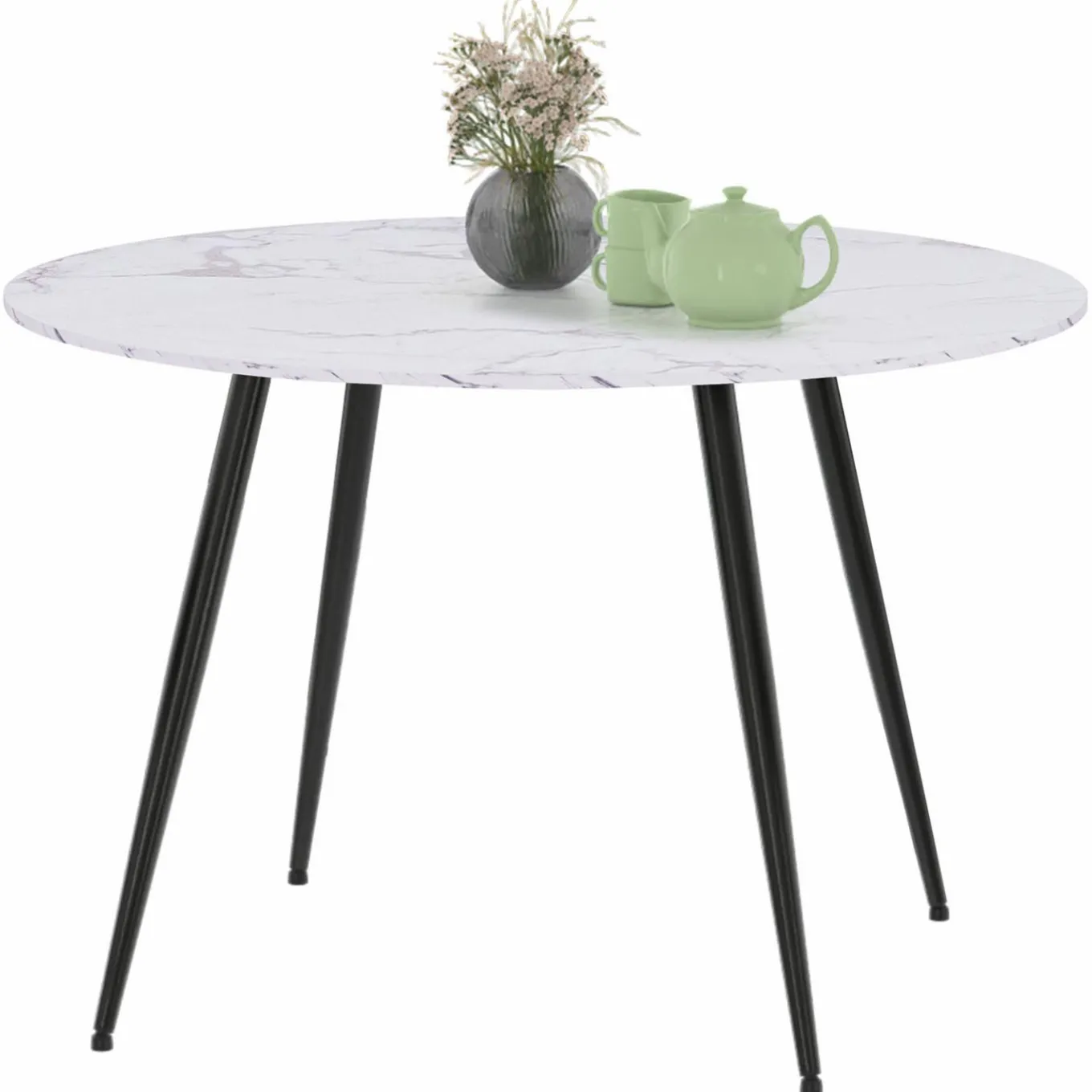 IDMarket Table de cuisine ronde 4-6 personnes effet marbre blanc 110cm* Collection Design|Tables
