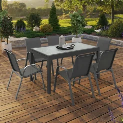 IDMarket Table de jardin extensible 12 places grise avec chaises* Salons De Jardin