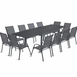 IDMarket Table de jardin extensible 12 places avec chaises* Salons De Jardin