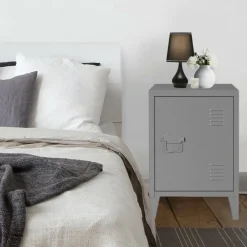 IDMarket Table de nuit en métal gris foncé style industriel* Collection Métal|Tables De Chevet