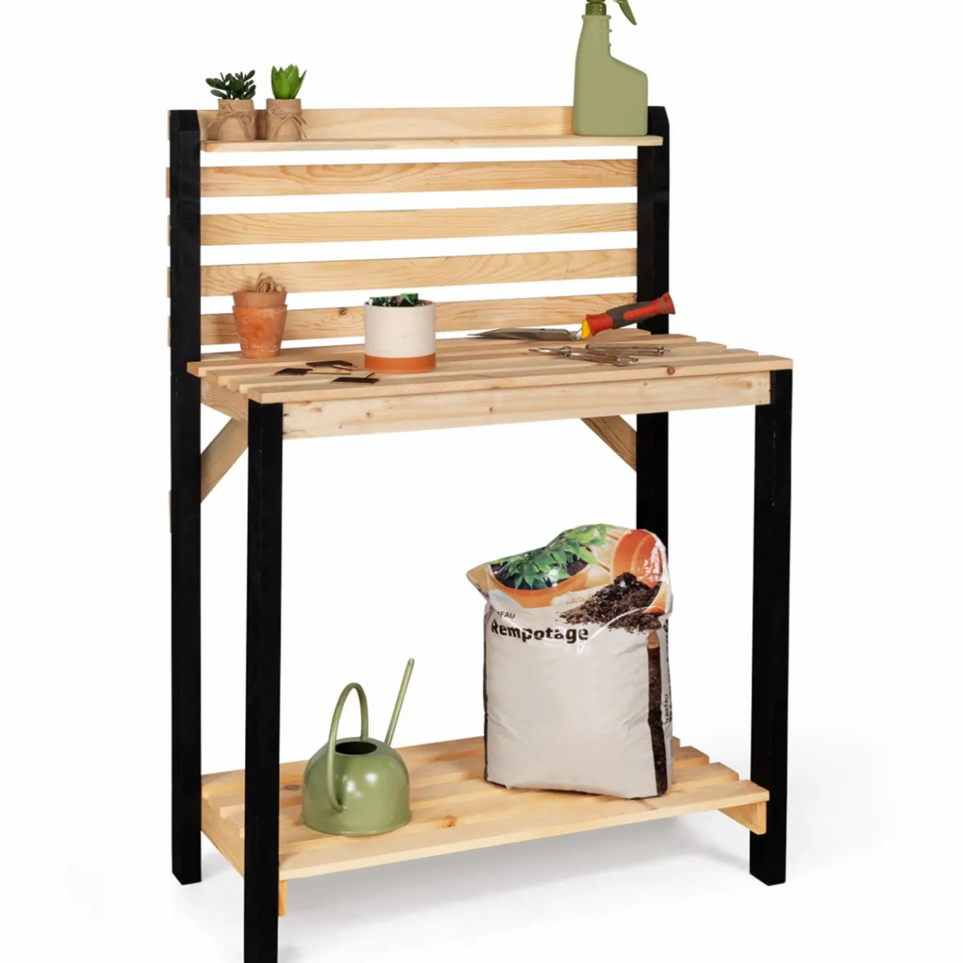 IDMarket Table de plantation rempotage et préparation en bois naturel et noir* Carrés Potager|Serres À Tomates Et Équipement Du Potager