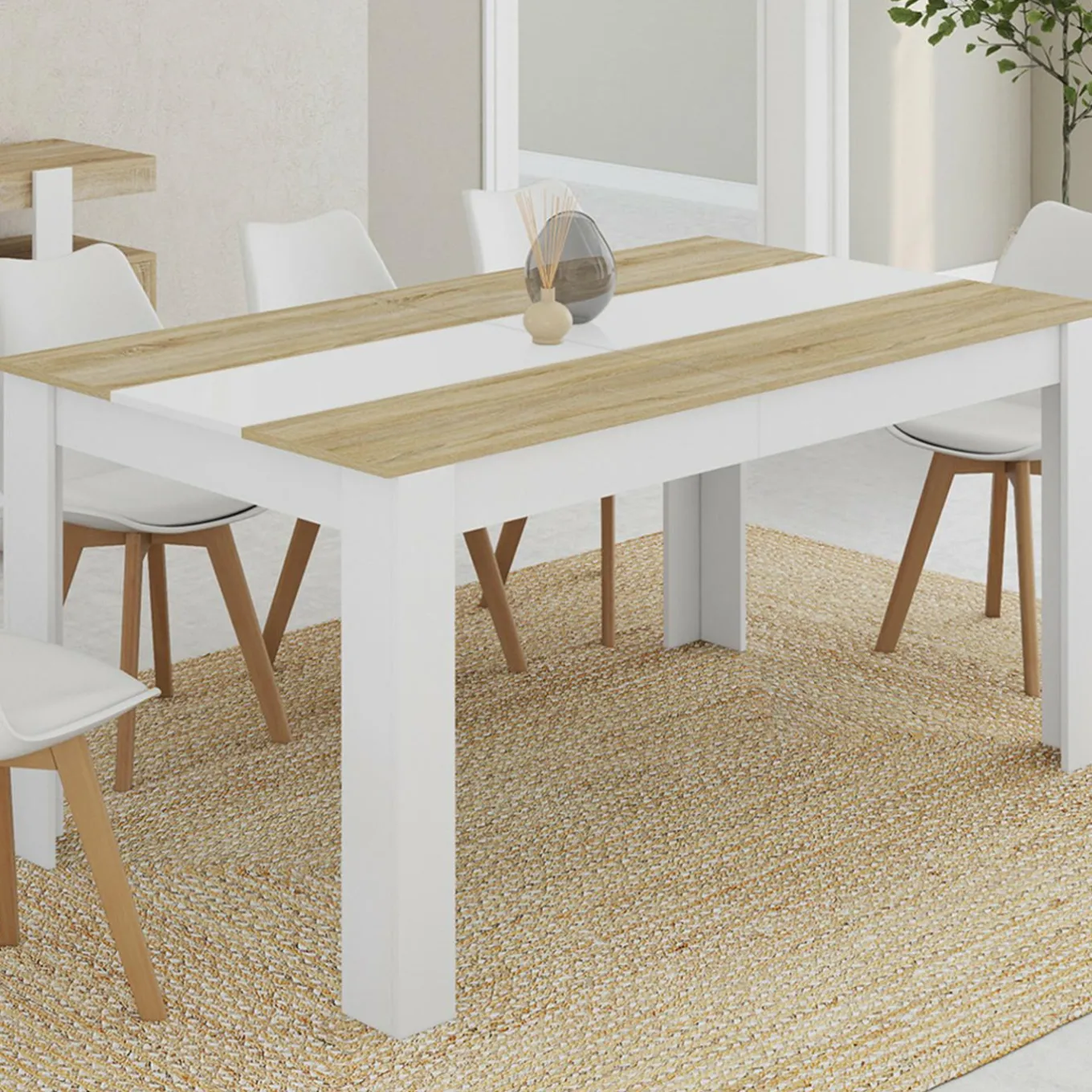 IDMarket Table de salle à manger 8 personnes bois imitation hêtre et blanc* Meubles Blancs|Collection Design