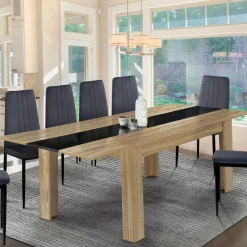 IDMarket Table de salle à manger extensible en bois imitation hêtre et noire 6-10 personnes* Meubles En Bois|Collection Design