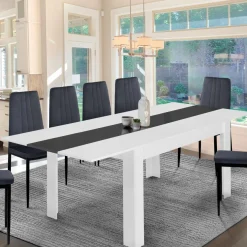 IDMarket Table de salle à manger extensible blanche et grise 6-10 personnes* Meubles Blancs|Collection Design