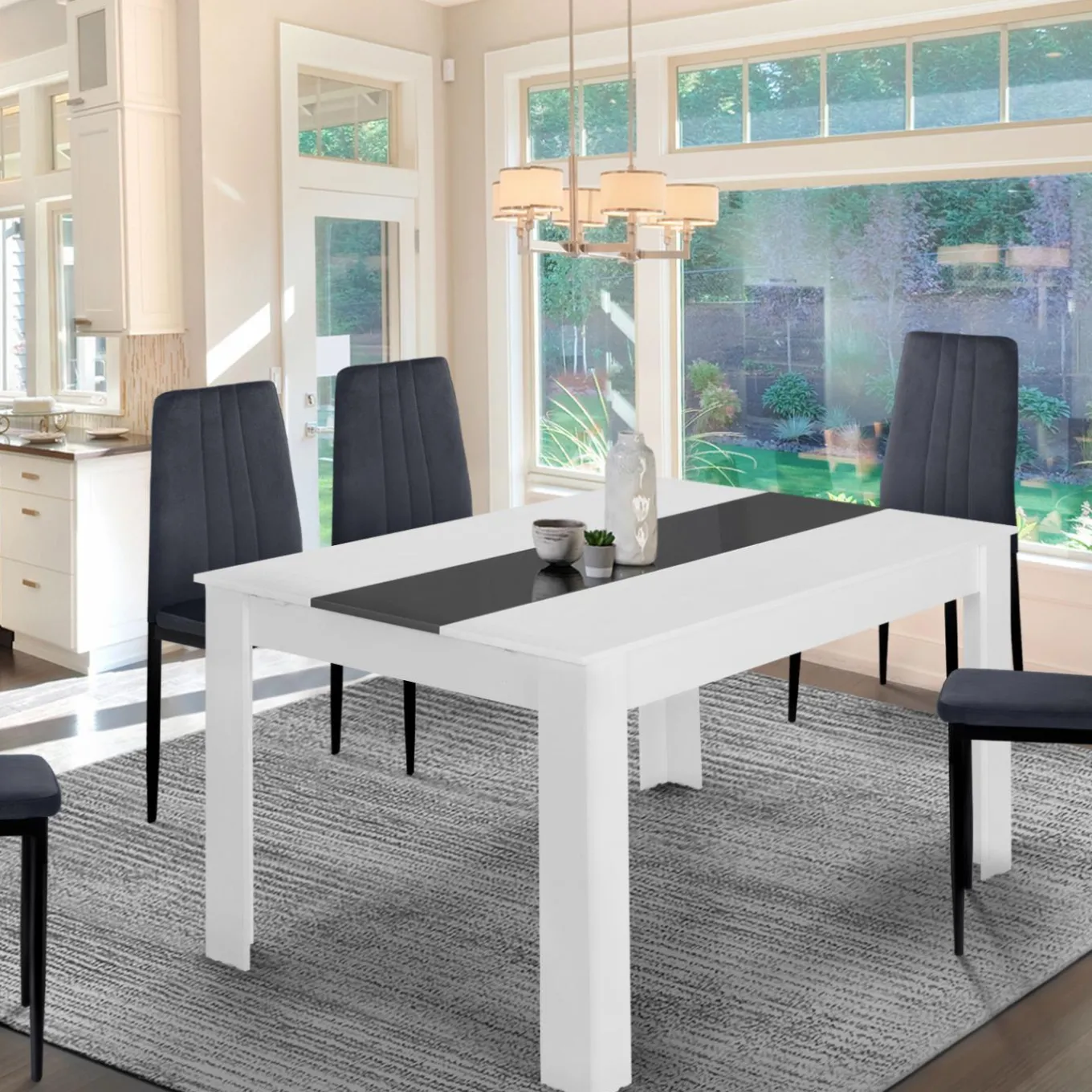 IDMarket Table de salle à manger extensible blanche et grise 6-10 personnes* Meubles Blancs|Collection Design