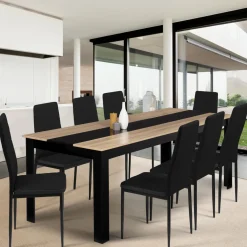 IDMarket Table de salle à manger noire et imitation hêtre 8 personnes* Collection Design|Collection Contemporaine