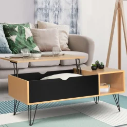 IDMarket Table de salon avec plateau relevable en bois et métal* Meubles Bas|Collection Vintage
