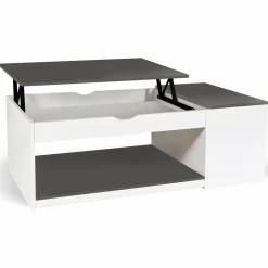IDMarket Table de salon avec plateau relevable et coffre bois blanc et plateau gris* Collection Design|Collection Moderne